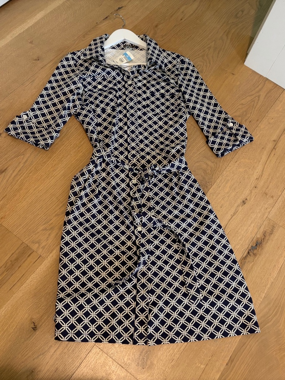 NEW J. McLaughlin NWT Navy OFF WHITE COURTYARD 3/4 Sleeve Dress MEDIUM M $198